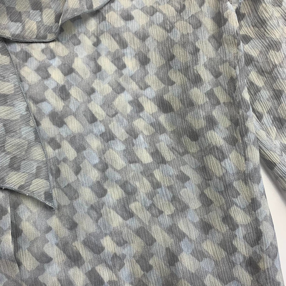 SOLD Armani Collezioni Vintage Y2K Gray 3/4 Crop Sleeve Ruffle Neck Sheer Silk - Picture 6 of 14